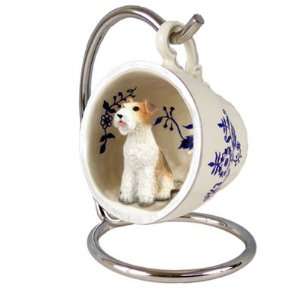  Wire Haired Fox Terrier Blue Tea Cup Dog Ornament