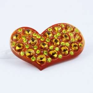  Orange heart shape hair pin with crystal 