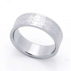   Steel Jigsaw Puzzle Patterned Wedding Band Ring (Size 8 to 14) Size 8