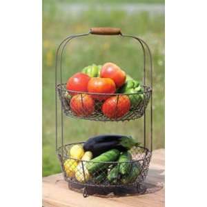    Vintage Style Two Tiered Vegetable Basket Stand