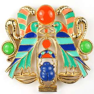 Hattie Carnegie Egyptian Revival Falcons Scarab Snakes Pin or Pendant 