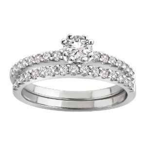 Certified 18k White Gold .70 cttw Round Center Diamond Bridal Ring Set 