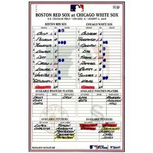 Red Sox at White Sox 8 11 2008 Game Used Lineup Card   