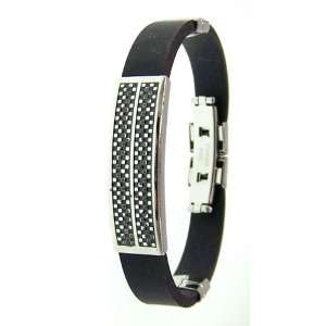   isjewels   Mens   Steel and Rubber Bracelet Adjustable  Length 8,26