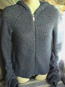 Armani Exchange A/X Sweater Womens Blue + Gold Metallic Zipper Hoodie 