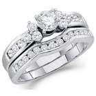   Diamond Engagement Rings Bridal Set Wedding Band 14k White Gold .59 CT