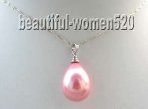 20mm pink seashell drip pearls necklace pendant silver  