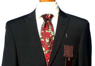 Profile Black Pinstripe Slim Cut Mens Peak Lapel Suit  