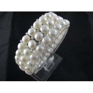    Triple White Freshwater Pearl Bracelet H001b Arts, Crafts & Sewing