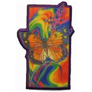  Hippie Psychedelic Monarch Butterfly with Flowers Iron On 