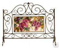 TUSCANY GRAPES VINEYARD STAINED GLASS FIREPLACE SCREEN  