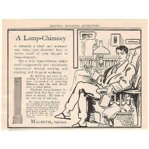  1908 Macbeth Glass Lamp Chimney Man Smoking Pipe Print Ad 