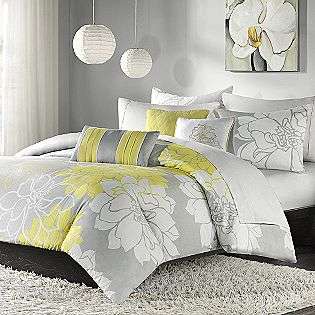   King 6 Pieces Printed Duvet Set in Yellow/Grey Color  Madison Classics