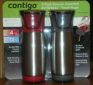 Contigo 2 Pack Vacuum Insulated AUTOSEAL Stainless Steel Hot Cold 