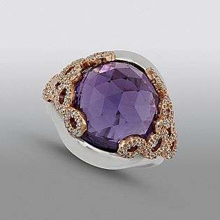 Amethyst Ring with Simulated Diamonds  Zeghani Jewelry Gemstones Rings 
