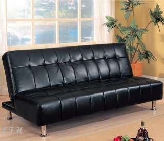 NEW WILMORE BLACK BYCAST LEATHER CHROME FUTON SOFA BED  