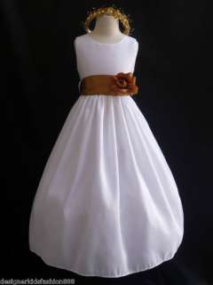 New JC white gold flower girl dress S L XL 2 4 6 8 12  