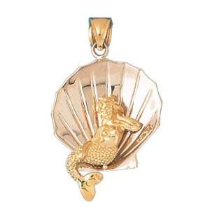  14kt Two Tone Gold 3 D Shell With Mermaid Pendant Jewelry