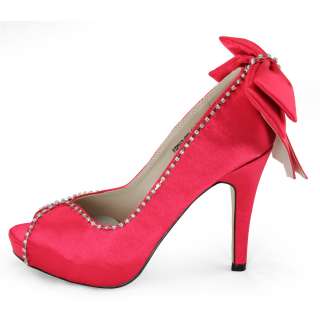 SHOEZY womens pink satin wedding dress peeptoe platform high heels 