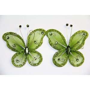   Square 2 Organza Butterfly Clip Wedding Favor 20 Pack   Moss Green