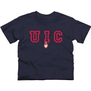  UIC Flames Youth Wordmark Logo T Shirt   Navy Blue Sports 