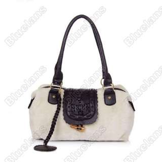   Ladies Women Horn Button Faux Fur Handbag Leisure Shoulder bags Bag