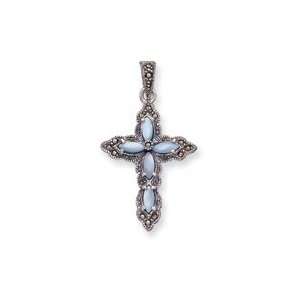   Marcasite Blue Mother Of Pearl Cross Pendant   JewelryWeb Jewelry