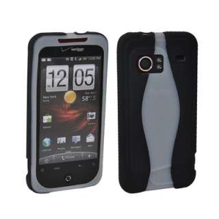   Two Tone Silicone HTC Droid Incredible 6300 Skin Gel Case Black Gray