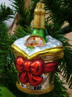 New Years Champagne Ice Bucket Glass Christmas Ornament  