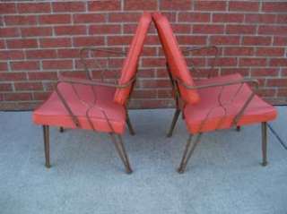 Pair ATOMIC Mid Century Modern Orange Vinyl Eaton Chair  