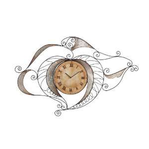  Wall Clock Round Face Artistic Filigree Frame in Silver 