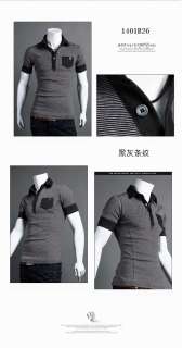 New Mens Casual Stripe Shirt Slim Fit T Shirt 2 Colour 4 Size FF0787 