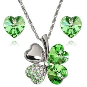  Lucky Love 18k Gold Plated Heart Shaped Four Leaf Clover 