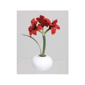  Silk Amaryllis Low Ming Vase, Red Great As Decor or Gift 