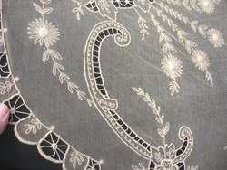   Vintage Tambour Net LACE Embroidered TABLECLOTH Coverlet Curtain
