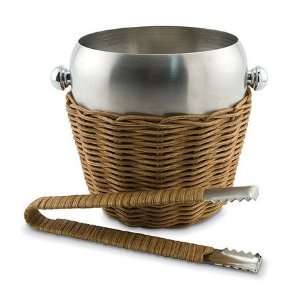   Rattan And Stainless Steel Ice Bucket with Tongs