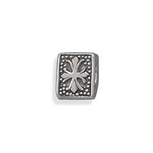   Cross Design Story Bead Slide On Charm Square Sterling Silver Jewelry
