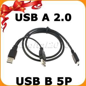 USB 2.0 2 A Male to mini B 5pin data Power Y Cable  