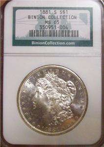 1881 S Morgan Silver Dollar NGC MS 65 Binion Hoard US Coin Collection 