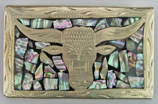 SILVER BELT BUCKLE WITH MOTHER OF PEARL INLAY  