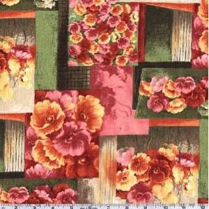  45 Wide Arcadia Poppy Patchwork Coral Rose Fabric By The 