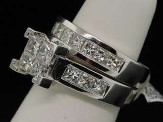 LADIES 14K WG 3CT PRINCESS CUT DIAMOND BRIDAL SET RING  