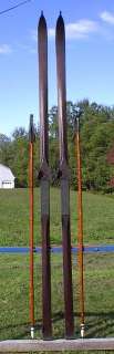 VINTAGE Wooden Skis 89 POINTS + Bamboo Poles ANTIQUE  