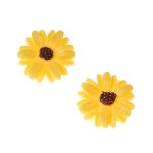  Vintage Look Lucite Cabochon Carved Yellow Flower 19mm (2 