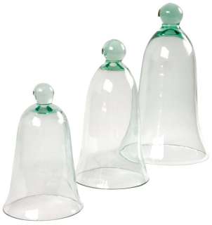 This set of 3 bell jar shaped cloches have a knob on the top and are 