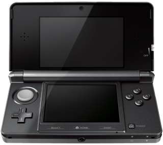 Nintendo 3DS Cosmo Black open revealing 3D Depth Slider and the Circle 
