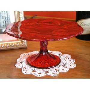 Ruby Red Glass Inverted Thistle Pattern Cake Cup Cake Plate Stand 