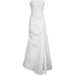   Taffeta Long Gown With Side Gathered Skirt, Embroidered Flowers