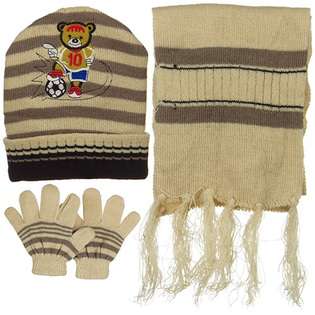 e4Hats Toddler Soccer Knit Hat Gloves and Scarf Set   Beige Khaki at 