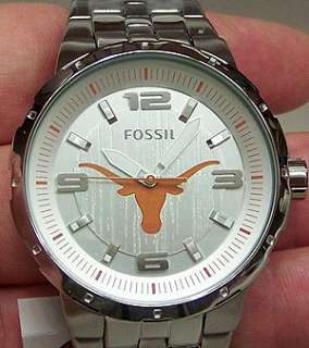 Texas Longhorns Fossil Watch with large centered logo. Silver logo 